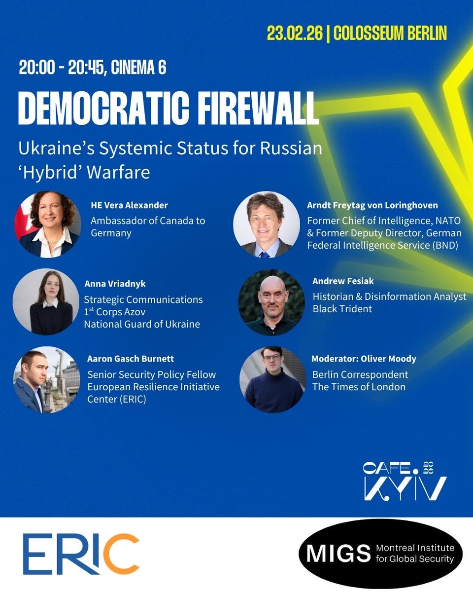 T mark the 4 year anniversarry of Russia's invasion of Ukraine, <a href="/MIGSinstitute/">Montreal Institute for Global Security (MIGS)</a> was proud to work with <a href="/EuroResilience/">European Resilience Initiative Center</a> to host a panel at <a href="/KASonline/">Adenauer-Stiftung</a> 's Cafe Kyiv.