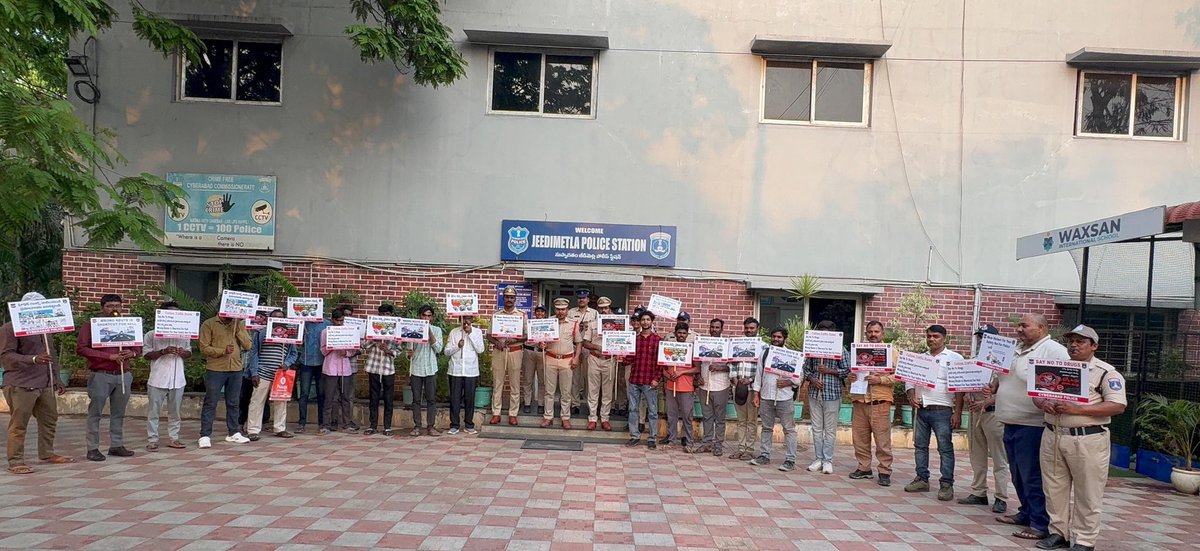 NewsMeter_In's tweet photo. #Hyderabad:

#Communityservice for #trafficviolators in #Jeedimetla

As many as 15 #motorists booked for #wrongroute driving and #vehicles without #numberplates were ordered by the #court to perform community service.

They will assist #police in traffic regulation at #Gajularamaram X Roads from 5–6 PM and spread #roadsafety awareness with #placards.

#Police warn of strict #action against #violations.

@CYBTRAFFIC