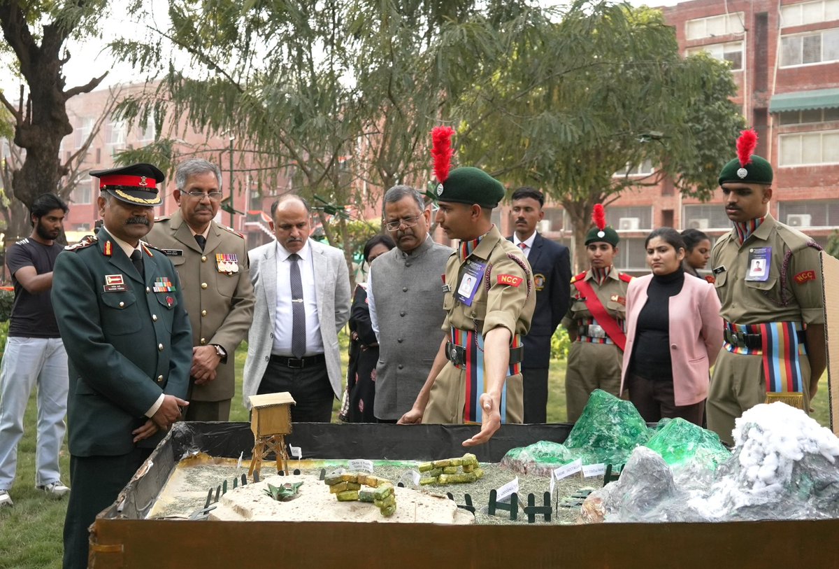RLAC_DU's tweet photo. RLAC hosted its annual NCC fest Vikrant (Feb 16, 2026). Chief Guest Col. Manish Verma called NCC a platform for character building. Cadets showcased discipline in drills, quiz, cultural and sports events. Principal Prof. Rakesh Kumar Gupta appreciated their dedication. https://t.co/kRz95kq8MX