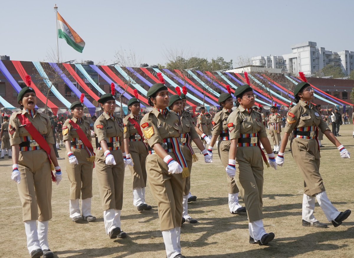 RLAC_DU's tweet photo. RLAC hosted its annual NCC fest Vikrant (Feb 16, 2026). Chief Guest Col. Manish Verma called NCC a platform for character building. Cadets showcased discipline in drills, quiz, cultural and sports events. Principal Prof. Rakesh Kumar Gupta appreciated their dedication. https://t.co/kRz95kq8MX