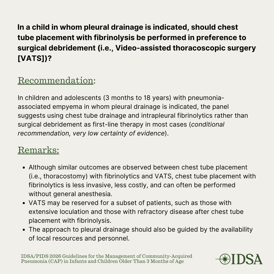 IDSAInfo's tweet photo. NEW #IDSAGuidelines! IDSA has updated our guidelines on community-acquired pneumonia in pediatrics: https://t.co/2EdPCy5TnA https://t.co/olE1kchK1l