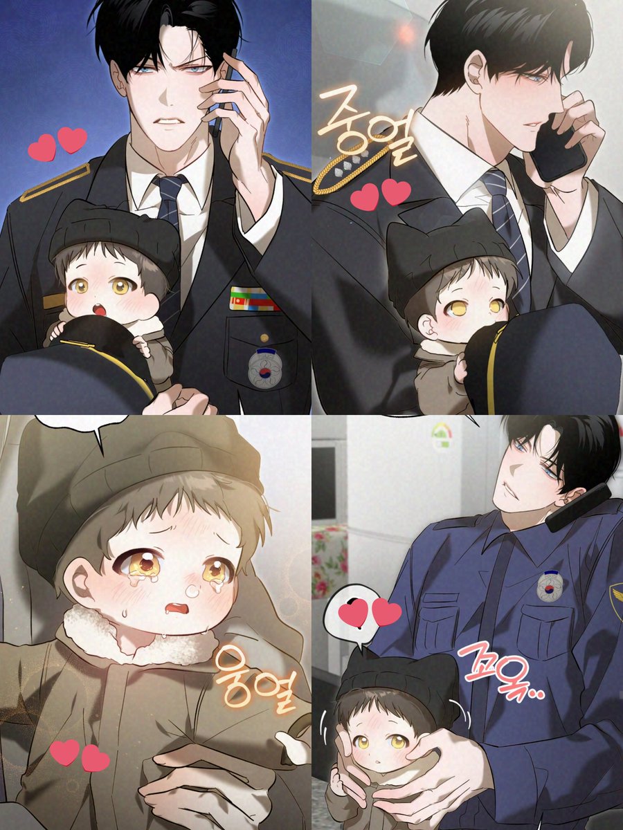 puddingmelons's tweet photo. little baby 이준 with yeongwon is too cute 🥹😭🐈‍⬛🖤 he was even nom-ing yeongwon's sergeant hat up 😽😆🤭
i feel so happy and warm that 이준 called yeongwon daddy too 😭🖤💙 i love that both kids has acknowledged their supposed ahjussi as their dads 🥹😌😭💘💛 https://t.co/tjQjRpZHXq