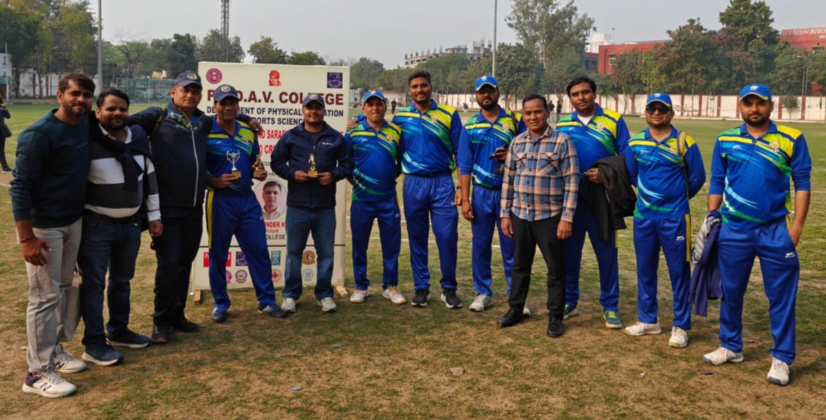 RLAC_DU's tweet photo. RLAC dominated SPMC in the 2nd Swami Dayanand Saraswati Inter-College Teachers’ T20 (Feb 19), winning by 145 runs. Dr. Pawan Sharma’s unbeaten 94 powered 218/2. SPMC were bowled out for 73. Sharma was Man of the Match; Dr. Roshanlal Meena shone with all-round brilliance. https://t.co/BhdGmNNdyd