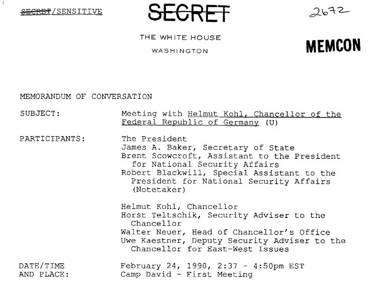 Memorandum of Conversation between Helmut Kohl and George Bush at Camp David, February 24, 1990: 
Helmut Kohl conviced George Bush not to support Poland on war reparations. 
Complete text from US National Security Archive  👇
nsarchive.gwu.edu/document/16127…
