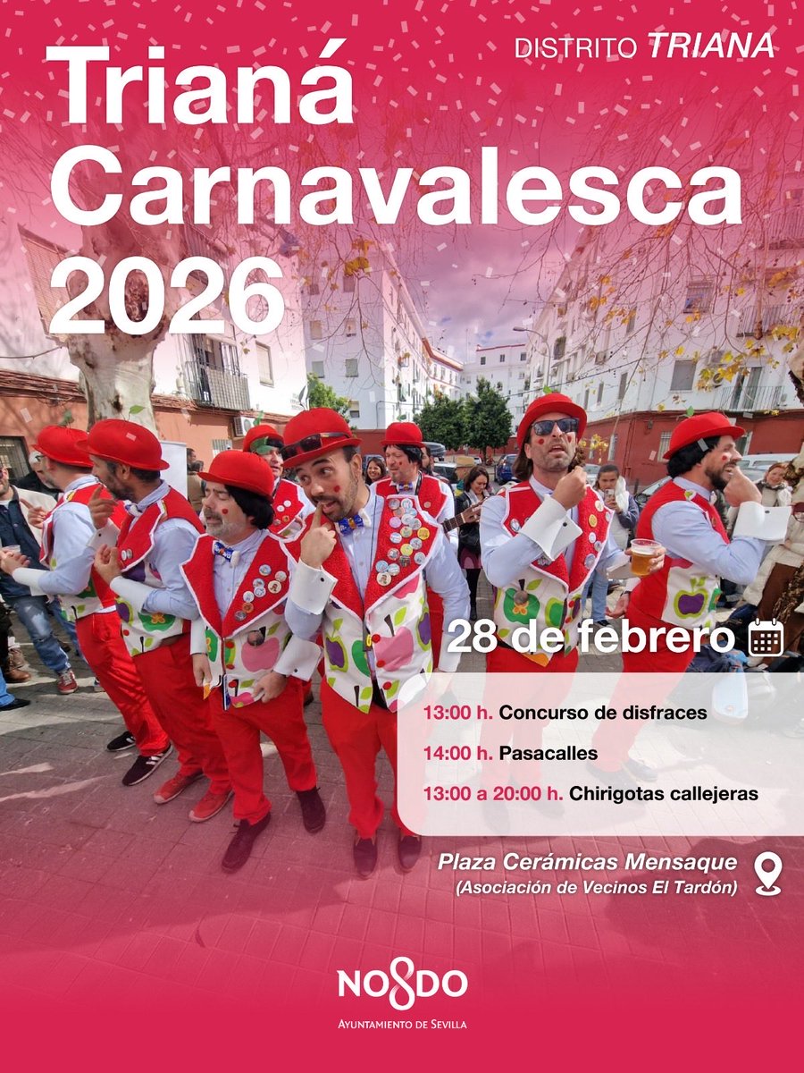 Si estáis por Sevilla este sábado 28 de Febrero nos podéis ver en la Trianá Carnavalesca 😊 Solecito, cerveza fría y coplas, ¿qué más quiere? 👏🏻