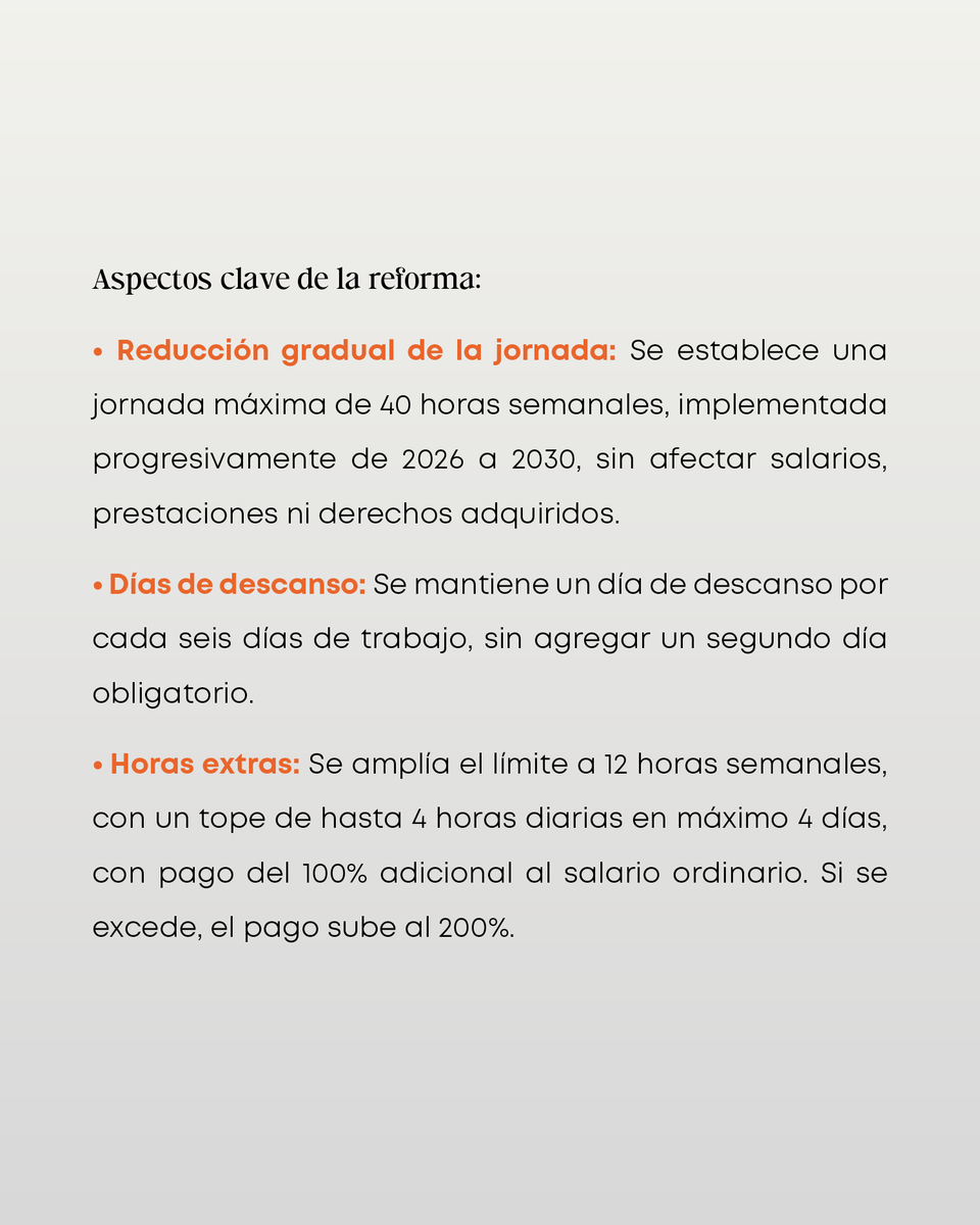CASSabogados's tweet photo. El 10 de febrero de 2026, las Comisiones Unidas de Puntos Constitucionales, Trabajo y Previsión Social, y Estudios Legislativos del Senado de la República llevaron a cabo la discusión y aprobación del dictamen correspondiente a la reforma laboral en materia de reducción de la jornada de 48 a 40 horas semanales.

La iniciativa, busca reformar el artículo 123, apartado A, de la Constitución Política de los Estados Unidos Mexicanos, su objetivo es reducir la jornada laboral máxima semanal para equilibrar el trabajo con el descanso, alineándose con estándares internacionales de la OIT y la OMS que enfatizan la salud y el bienestar de los trabajadores.

El 11 de febrero, el senado turnó el proyecto a la camara de diputados para su discusión y aprobación.