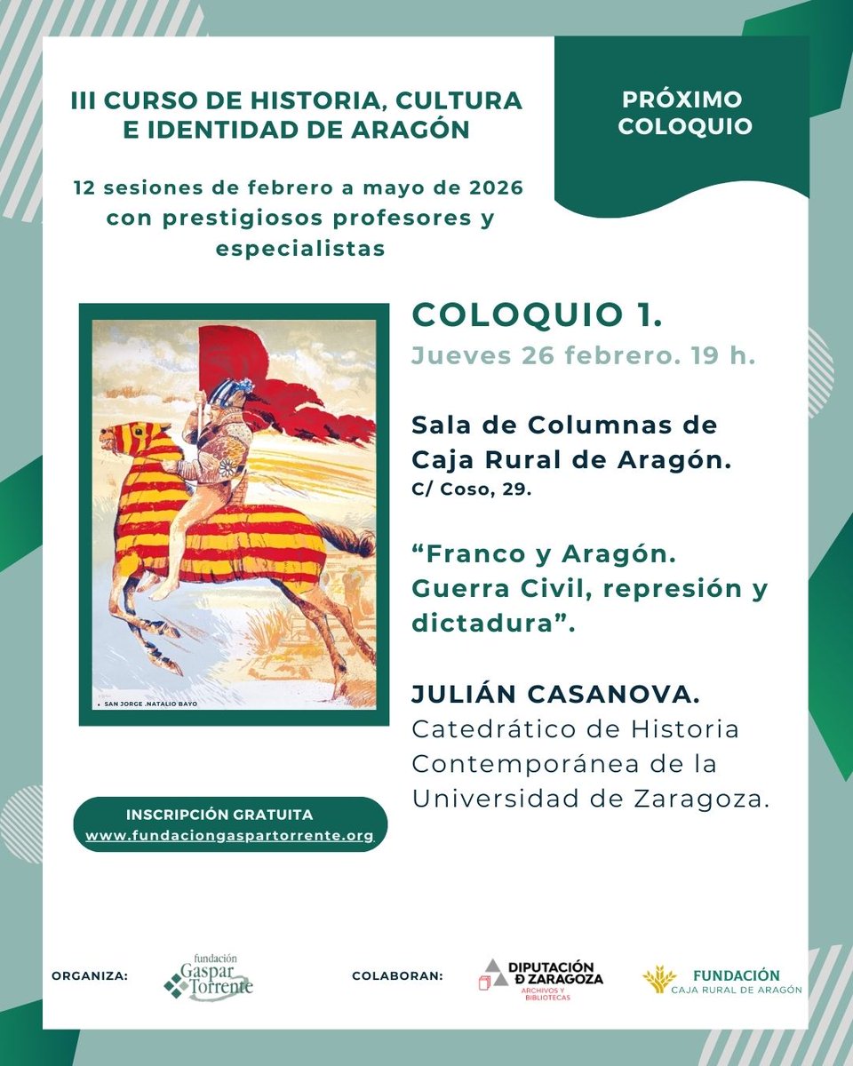 Nuestro curso "Historia, cultura e identidad de Aragón" alcanza su tercera edición. El jueves 26 estrenamos con Julián Casanova.
fundaciongaspartorrente.org/curso2026/