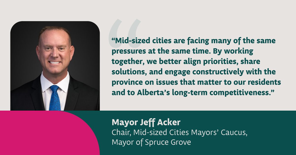 AB_mcmc's tweet photo. Mid-sized cities are vital to Alberta’s economy and quality of life, serving as regional hubs for jobs and services.

Through MCMC, communities align priorities and advance practical solutions to shared pressures like infrastructure, housing &amp; affordability!

#abpoli #ABMCMC https://t.co/OFNBSLDEMW