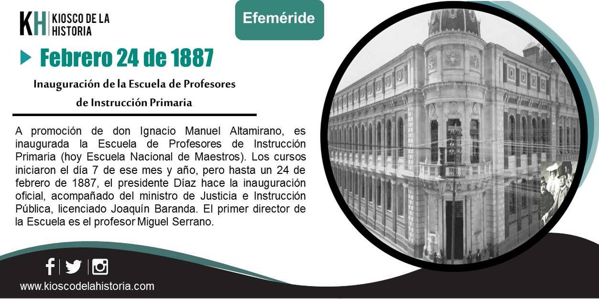#24DeFebrero de 1887, inauguración de la Escuela de Profesores de Instrucción Primaria.
Más y otras #Efemerides 👇
kioscodelahistoria.com/24-febrero