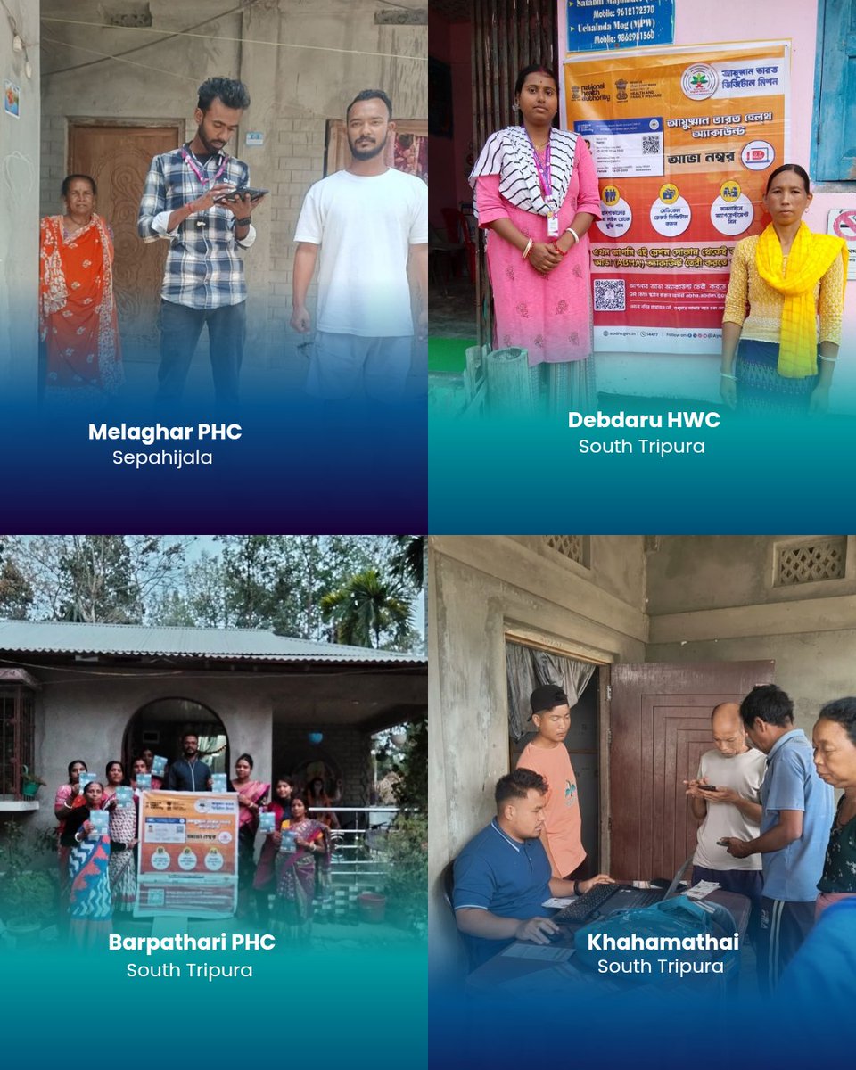 🚨 TRIPURA – LET’S GO DIGITAL! 🚨
ABHA Creation Drive is happening EVERYWHERE across Tripura!
📍 Hospitals
📍 Health Sub-Centres
📍 Health Camps
📍 Community Outreach Programs
🎯 Target: ABHA for Every Citizen

Don’t wait. Create your ABHA TODAY!