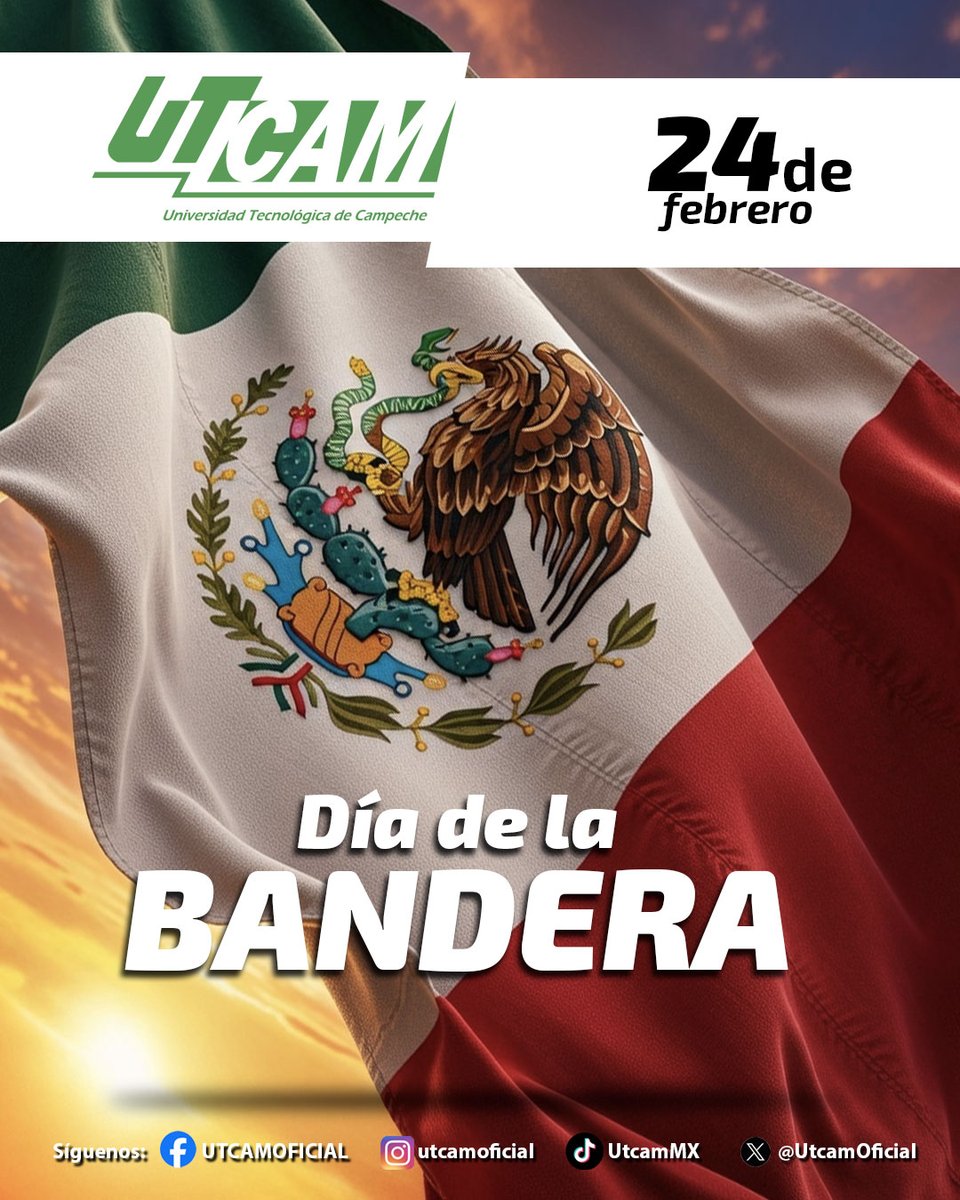 UtcamOficial's tweet photo. 🇲🇽 | 24 de febrero – Día de la Bandera de México

Desde el Plan de Iguala de 1821, encabezado por Agustín de Iturbide, hasta su reconocimiento oficial en 1940 por Lázaro Cárdenas del Río, nuestra bandera representa historia, unidad y orgullo.🇲🇽✨

#DíaDeLaBandera https://t.co/IimcT0z357