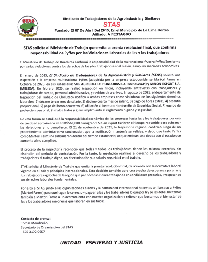 Festagro's tweet photo. Trabajadores de la Agroindustria denuncian la violacion a sus derechos laborales en meloneras del sur constatadas por la Secretaría de Trabajo y exigen inmediata resolución. https://t.co/nmfKB1CRjF