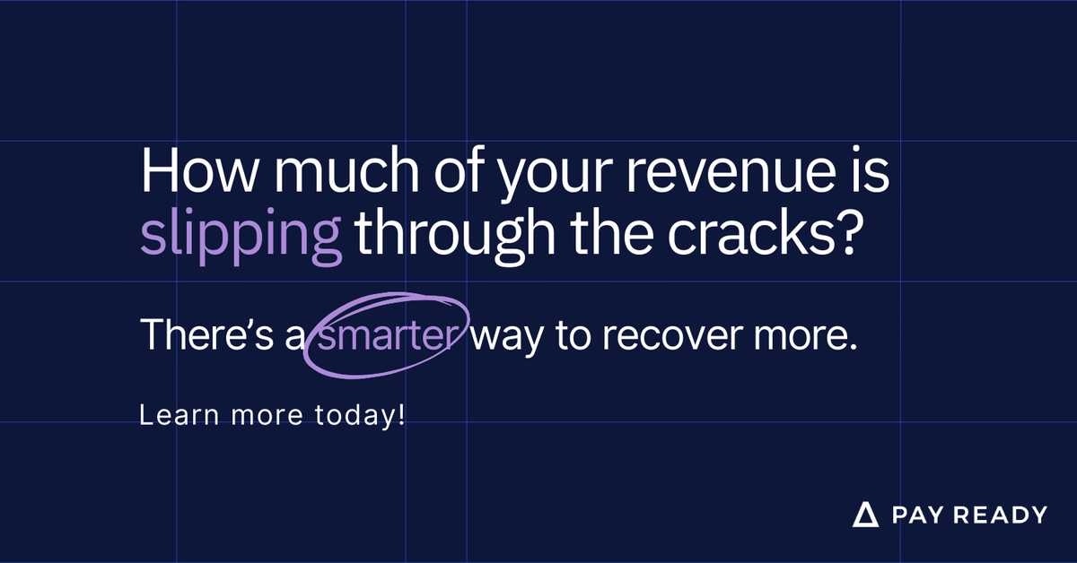 pay_ready's tweet photo. Delayed follow-ups, manual processes, and disconnected recovery efforts are a large contributor to losing revenue. 💸

There is a smarter approach.

Pay Ready modernizes resident recovery with intelligent automation, real-time visibility, and seamless continuity from current delinquency through post-resident recovery. 

The result? Faster timelines, stronger recovery performance, and less strain on your teams ⚡

Learn more today: https://t.co/bRIQjePjdc

#PayReady #Multifamily #ResidentRecovery #PropTech #Automation #NOI #FinTech #SmartTech #RecoverySolutions