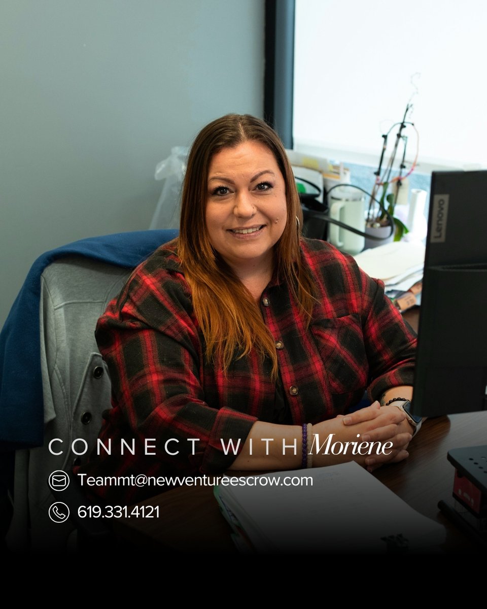 Meet NVE Mission Valley's, Moriene Toomey!

Get connected with Moriene👇 
@missmo_619
📧 TeamMT@NewVentureEscrow.com
📞 619.331.4121
📍 NVE Mission Valley
3638 Camino Del Rio N. #300
San Diego, CA 
92108