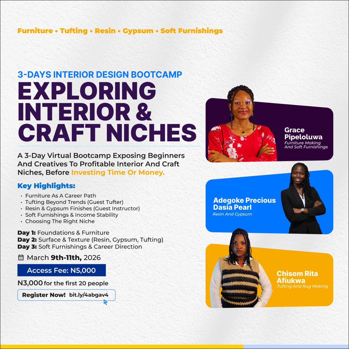 PIPE_FURNITURE's tweet photo. Took a bold step to organize a class for people interested in interiors who are looking for legitimate pathways.
The class hasn’t started yet, but I’m panicking a little I invested in ads and they’re not converting 😑
Will I give up? No.
I’ve come too far to stop here. https://t.co/fDdBP5zLfj