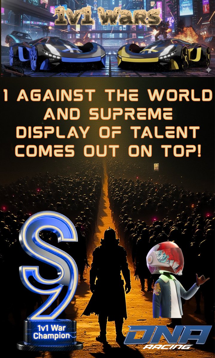 1v1 WARS S9 – ONE AGAINST THE WORLD!

<a href="/alex8stephen/">Alex</a> (Supreme Display of Talent) rises through the chaos. 

Who will win the next one
if you want to get involved shoot me a DM
or get started with a trainer
fbike.dnaracing.run/claim-trainer
#1v1Wars <a href="/0xPolygon/">Polygon | POL</a> #Web3Racing @DNARacing2023
