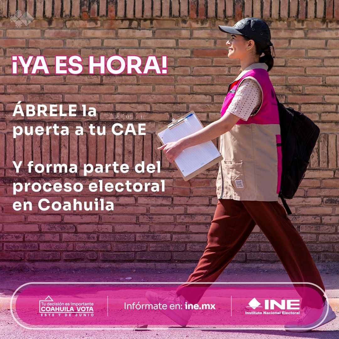 05JDE's tweet photo. Las y los Capacitadores Asistentes Electorales del #INE recorren cada rincón para invitarte a participar en la #Elección2026MX en Coahuila📷📷
​
¡Ábrele la puerta a las y los #CAE!​
Infórmate más acerca de la Elección en Coahuila en: https://t.co/O8aTG7DrAs https://t.co/N7uixV9pMX