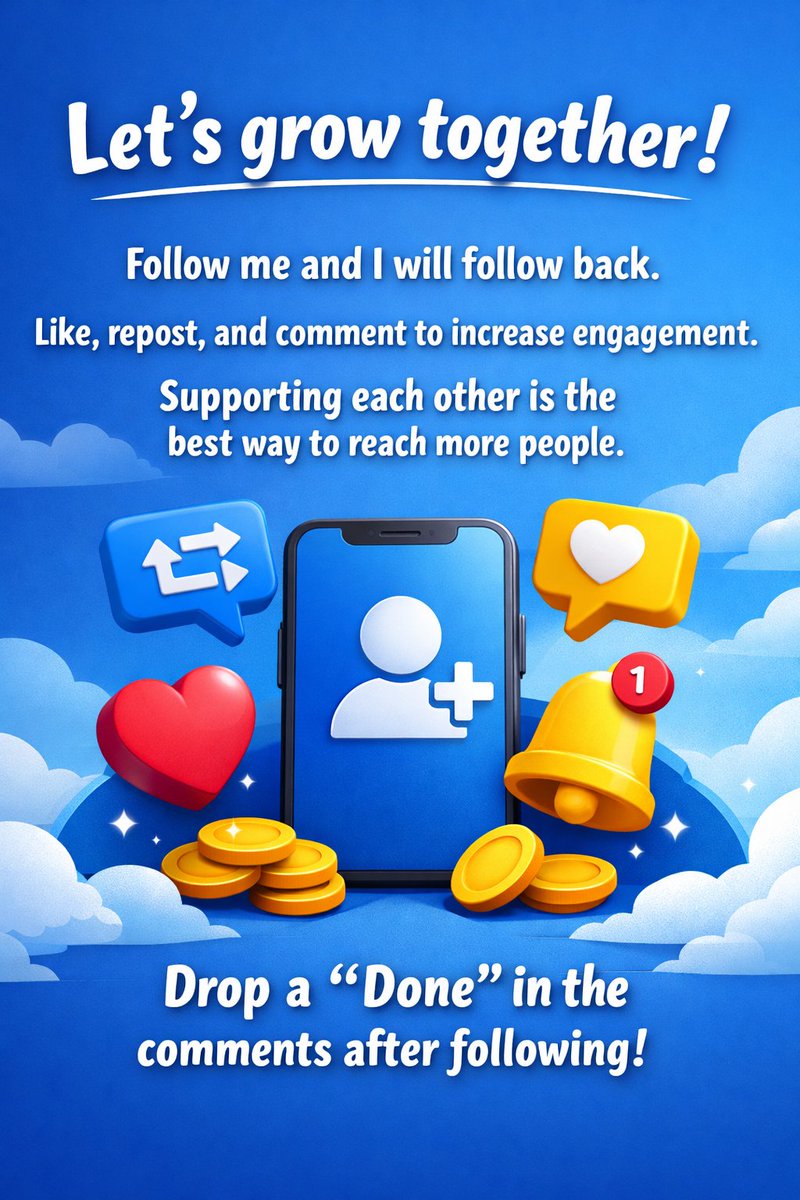 Let’s grow together!
Follow me and I will follow back.
Like, repost, and comment to increase engagement. Supporting each other is the best way to reach more people.
Drop a “Done” in the comments after following!