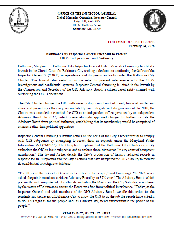 Baltimore City OIG tweet media
