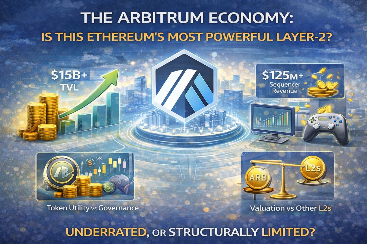 web_scavengr's tweet photo. THE ARBITRUM ECONOMY: Is it Ethereum most powerful L2?

The Ethereum ecosystem has entered a new phase.
For years the biggest challenge facing Ethereum was scalability. High gas fees, slow confirmations, and congestion made everyday usage difficult. While Ethereum remained the most secure smart-contract platform, it struggled to scale to global demand.
This is where Layer-2 networks came in.
Layer-2s promised to inherit Ethereum’s security while dramatically improving speed and reducing transaction costs. Over the last few years dozens of projects have attempted to solve this problem, but only a few have emerged as serious contenders.
Among them, Arbitrum has built one of the largest on-chain economies in crypto.
But the real question investors are asking today is not about technology anymore.
It is about value capture.
Does the success of the Arbitrum ecosystem actually translate into value for the ARB token, or is the token simply governance without economic backing?
This article explores Arbitrum’s growth, revenue generation, competitive position, and whether the market is currently undervaluing its potential.

THE RISE OF LAYER-2 ECONOMICS

To understand Arbitrum’s position, we must first understand how the Layer-2 landscape evolved.
In the early days of crypto, blockchains were judged mainly by:
• transaction speed
 • decentralization
 • security
But as decentralized finance exploded during the 2020-2021 bull market, a new metric emerged:

Total Value Locked (TVL).

TVL represented the amount of assets deposited across DeFi protocols on a network.
When DeFi boomed, Ethereum fees became extremely expensive. This created a massive opportunity for Layer-2 solutions.
Projects like:
Arbitrum

Optimism

Polygon

began attracting liquidity and developers looking for cheaper alternatives.
Among them, Arbitrum quickly established itself as a dominant force.

WHAT MAKES ARBITRUM DIFFERENT 

Arbitrum is built using Optimistic Rollup technology, which processes transactions off-chain and posts compressed data back to Ethereum.
This allows the network to achieve:
• lower fees
 • faster confirmations
 • Ethereum-level security
But technology alone does not build an ecosystem.
What made Arbitrum special was its developer-first approach.
Instead of trying to force new programming models, Arbitrum remained extremely compatible with Ethereum tools. Developers could migrate applications easily without rewriting their code.
This created a powerful flywheel:
More developers → more applications → more liquidity → more users.
Over time Arbitrum became home to some of the most important DeFi protocols in crypto.

ARBITRUM ECOSYSTEM GROWTH

The Arbitrum ecosystem includes a wide range of sectors:
DeFi
Major decentralized exchanges, lending markets, and derivatives platforms operate on Arbitrum.
This liquidity attracts traders seeking lower fees compared to Ethereum mainnet.
Gaming
Blockchain gaming projects are increasingly choosing Layer-2s to avoid expensive transactions.
Arbitrum has become one of the preferred destinations.
Infrastructure
Bridges, oracles, and developer tools have matured significantly on the network.
This makes building new applications easier than ever.
Stablecoin Activity
Stablecoins play a massive role in DeFi ecosystems. Arbitrum’s growing stablecoin liquidity has helped stabilize its financial infrastructure.
All these components together form a self-sustaining economic environment rather than a simple scaling solution.

$ARBUSDT