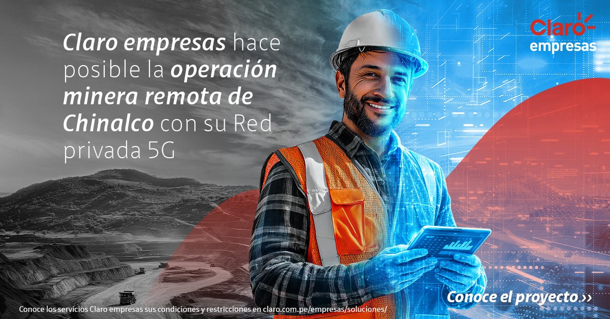Goss75's tweet photo. La minería en el Perú sigue evolucionando💪🏻. Junto a Minera Chinalco Perú S.A. y a través de Claro Empresas Perú, implementamos una Red Privada 5G de última generación que habilita sistemas autónomos y operación remota en tiempo real. 👉Conoce más: https://t.co/X8DNOPlAPB https://t.co/47f2RoFc2q