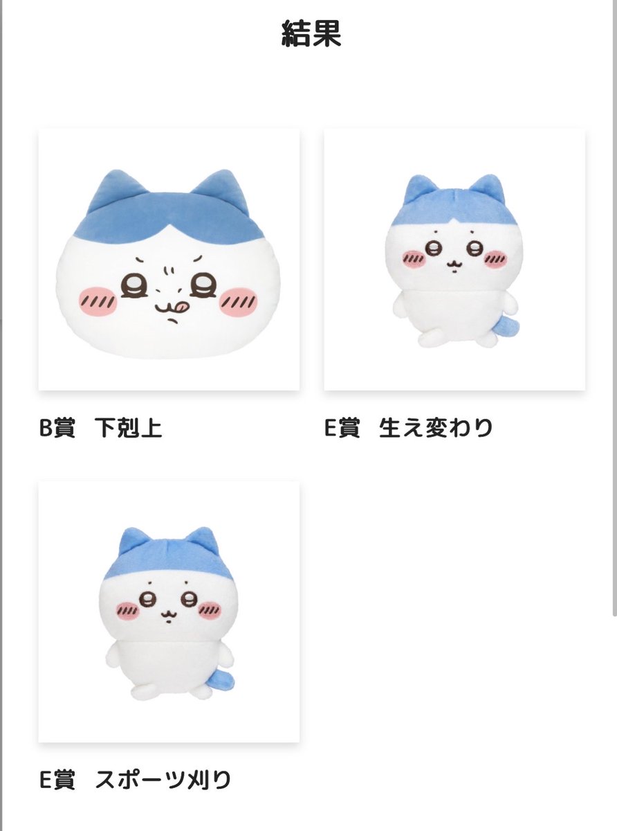 ai62army's tweet photo. とりあえず3回だけと心に決めて引いた結果🥹
1番欲しかったB賞の下剋上が😭✨
可愛すぎる😭
まだ引きたい。どうしよう。引きたい。
 #ハチワレだらけくじ https://t.co/JrASSZWD6o