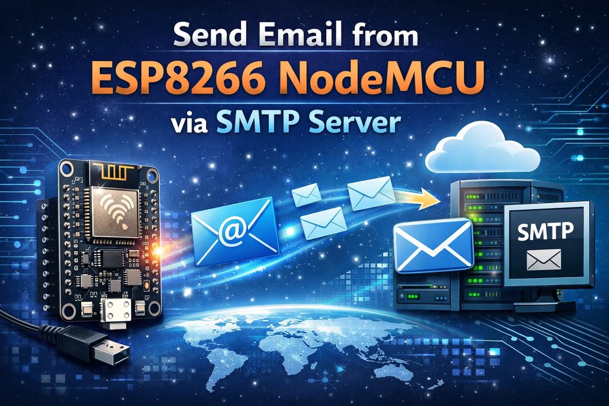 ebokify's tweet photo. Send Email from ESP8266 NodeMCU via SMTP Server
https://t.co/CEfz8iu3E7
๐ ESP8266 eBooks:
https://t.co/NxVtywe4Hb
#ESP8266 #ESP8266Project #ESP8266Tutorial #NodeMcu #ESP12F #Espressif #Arduino #IoT #Microcontroller #EmbeddedSystems https://t.co/TMlNrmgzMx