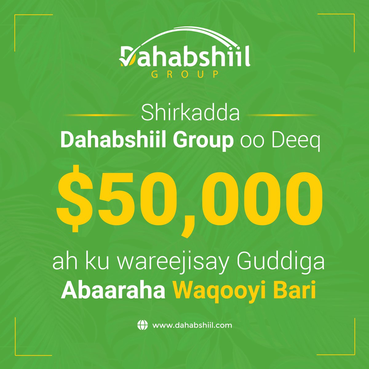 Dahabshil's tweet photo. Dahabshiil Group has committed $150,000 in drought relief funding, allocating $100,000 to Puntland and $50,000 to communities in Woqooyi Bari, in response to urgent humanitarian appeals.

The pledge positions Dahabshiil Group as the first corporate responder to the crisis, underscoring its longstanding emphasis on corporate responsibility and rapid intervention amid escalating climate pressures.

#DahabshiilGroup #CSR #DroughtRelief #HumanitarianResponse #Puntland #WoqooyiBari #ClimateImpact