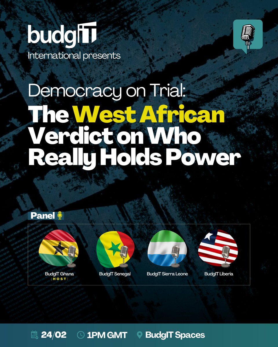 BudgITgh's tweet photo. ⏳ Less than 1 hour to go!
Don’t miss it - join the conversation live⏬ https://t.co/Ujtkc14xbz
#BudgITSpaces
#DemocracyDecoded
#GetInformed
@BudgITng @budgit_sg @BudgitL @BudgITFdn @CivicHive @Data4GovAfrica @CDDGha @CDDWestAfrica @tighana_ @IDEGGhana @TrackaNG @afrobarometer @opengovpart @NorvanReports @oxfaminghana @PNAfricawatch