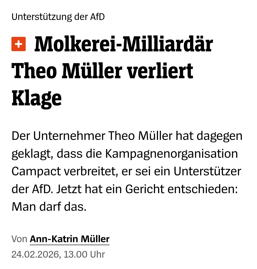 ULTRAKAERL's tweet photo. So ist es in einem Rechtsstaat:

Theo Müller darf die AfD unterstützen. Und Campact darf die Öffentlichkeit darüber informieren, damit die Kunden selbst entscheiden können, ob sie ihr Geld für rechtsdrehende Müller-Produkte ausgeben möchten. 👍 https://t.co/dqOxSCOJ9R
