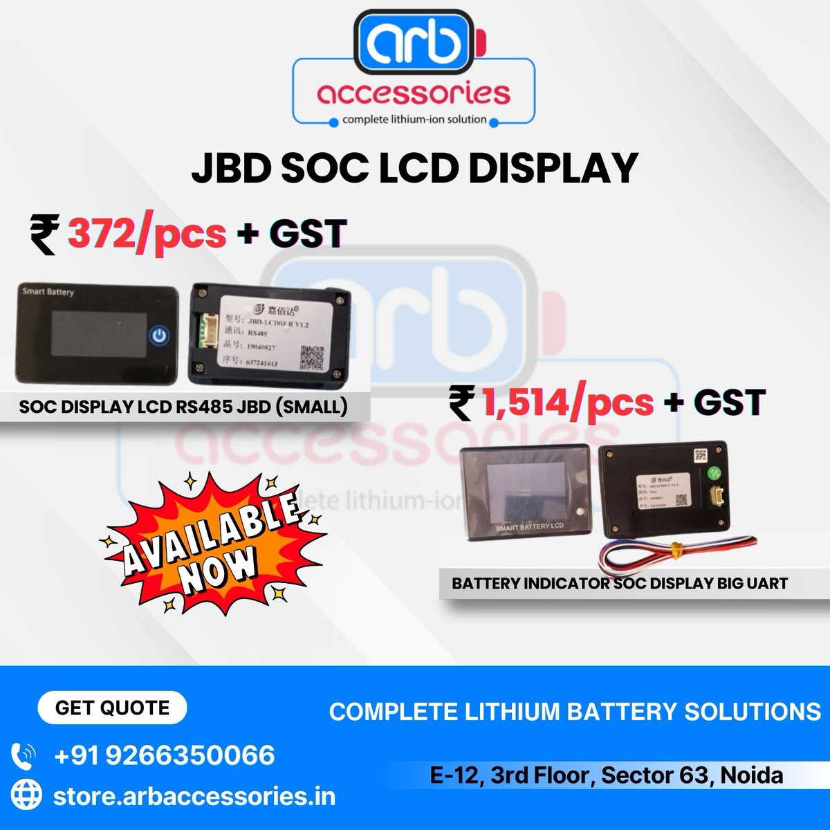 arb_ltd's tweet image. 🔋 Battery Indicators &amp;amp; SOC Displays – Monitor Power with Precision

➡ Battery Indicator (Digital)
➡ Battery Indicator (Standard)

➡ JBD SOC LCD Display

🛒 Available
🌐 store.arbaccessories.in/category/batte…

#ARBAccessories #BatteryIndicator #SOCDisplay #JBDBMS #BatteryMonitoring