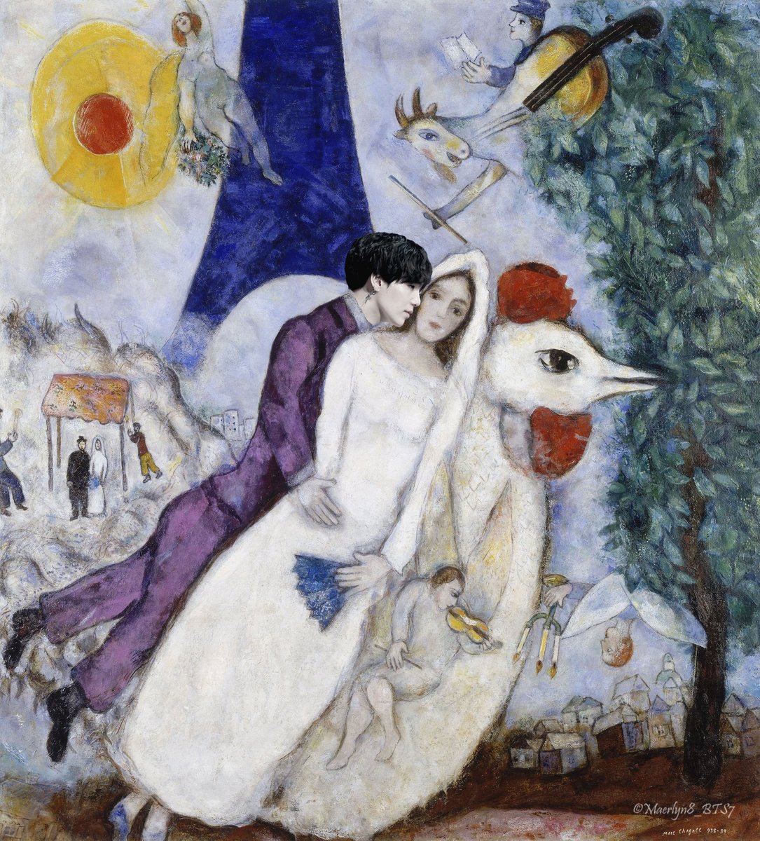 💜 BTS is/in Art - Re-Post 💜

Perhaps the original "Yoongi, marry me" 😂

ART USED: The Betrothed and the Eiffel Tower, Marc Chagall (1913)

#btsisinart #bts #yoongi #suga <a href="/bts_twt/">방탄소년단</a>