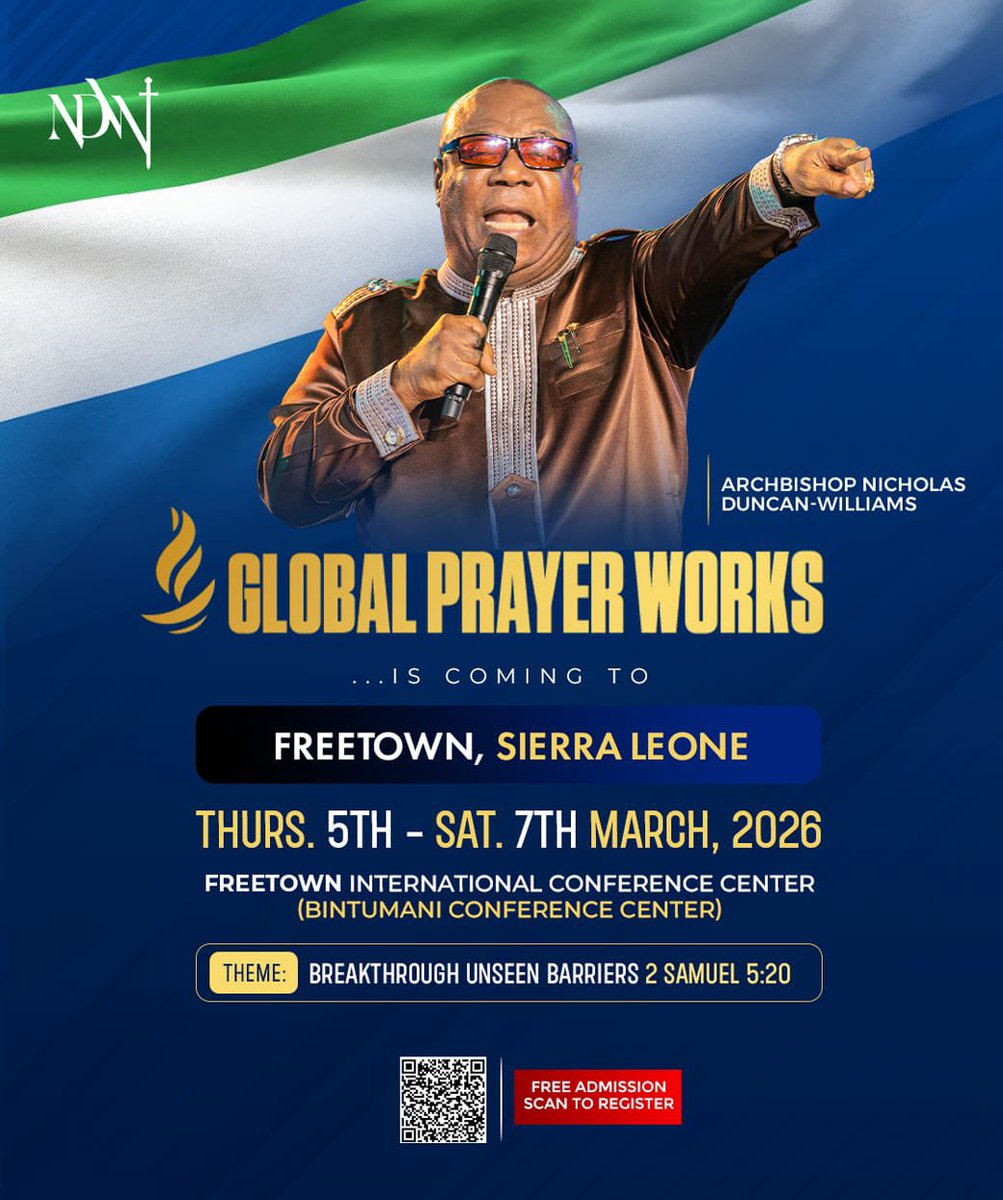 Something significant begins in Sierra Leone, and I’m not watching from a distance. Thursday March 5th to Saturday March 7th, 2026, I’ll be at the Freetown International Conference Center ready for breakthrough. Register now: bit.ly/46oiamY #GPWFreetown2026 #GPWFreetown