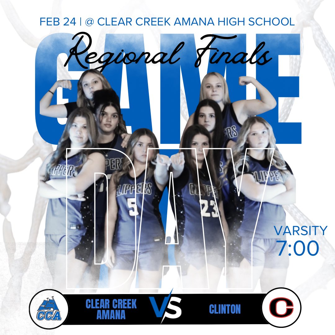 GAME DAY! Regional Finals vs Clinton at 7:00. 
Come out to the last HOME game of the season and cheer your Clippers on to State