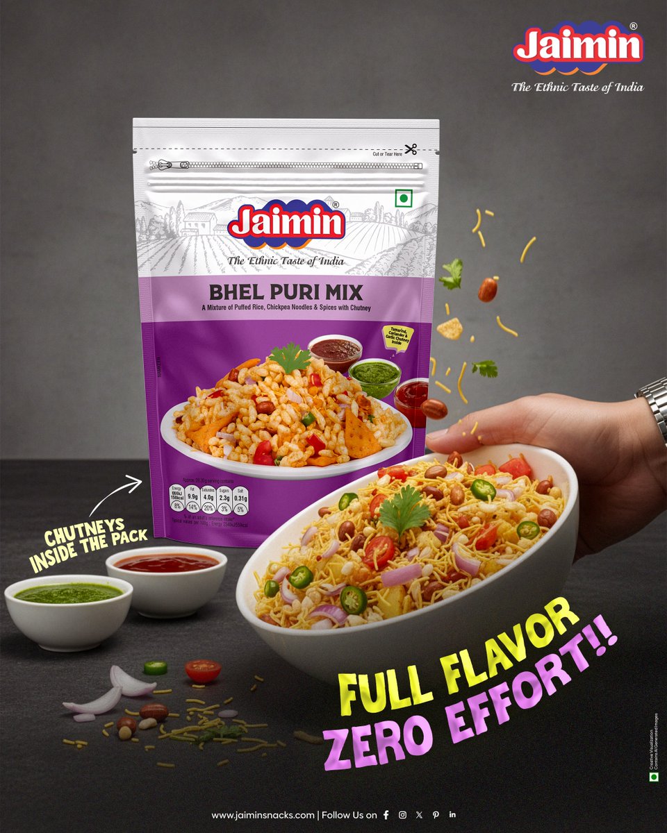 JaiminSnacks's tweet photo. Full flavour, zero effort 😋
Jaimin Bhel Puri Mix makes your favourite street-style snack ready in minutes—perfect crunch, balanced spices, and chutneys already inside the pack. Just mix, serve, and enjoy the real taste of India at home.
Make snack time effortless today. https://t.co/5HLiGttSn9
