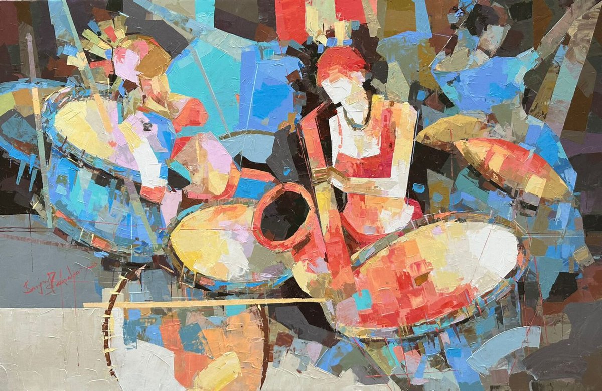 Experience the percussive energy of Sanjay Chakraborty’s rhythmic masterpiece. 

Message us for more information! 
WhatsApp: +91 9819187697 - BhavyaGala 
Email: bhavya@rhythmartgallery.com

#rhythmartgallery #contemporaryart #musicalart #abstractfigurative #sanjaychakraborty