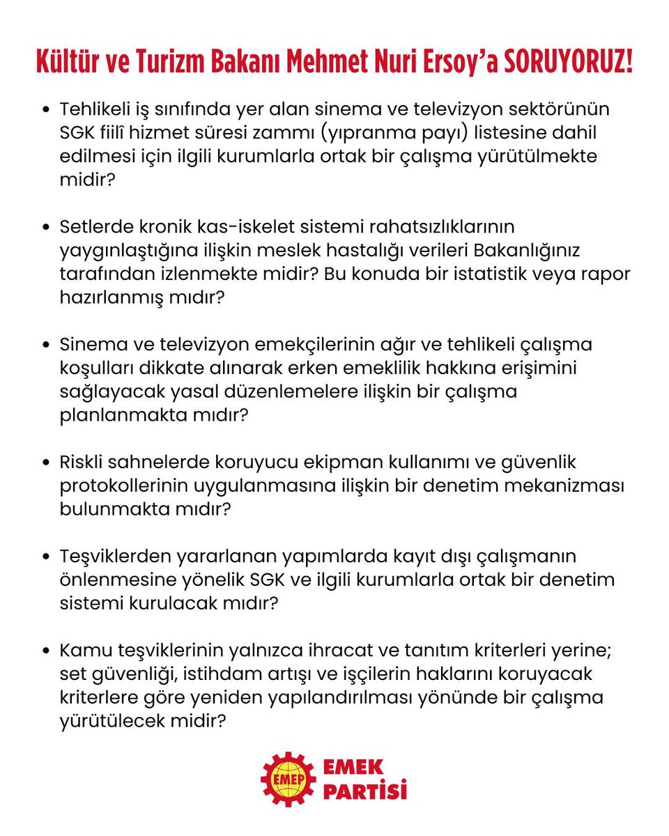 Kültür Politikalarında Sermayeye Teşvik Var, Emekçiye Güvence Yok!

DİSK’e bağlı <a href="/DiskSine/">Sine-Sen・Sinema Emekçileri Sendikası</a> ile birlikte hazırladığımız soru önergesiyle; kültür ve sanat emekçilerinin sorunlarını Meclis gündemine taşıdık.

Teşviklerden sendikal haklara, yıpranma payından setlerde işçi sağlığı ve