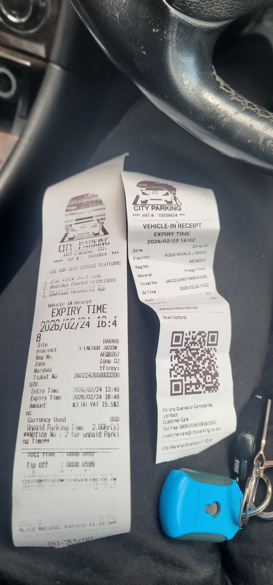 CaiphusTerrence's tweet photo. Please check your inbox @CityParkingHre .. we have the same error again. It's an inconvenience now. Yesterday and today's receipts. https://t.co/RjDTxu2pbM