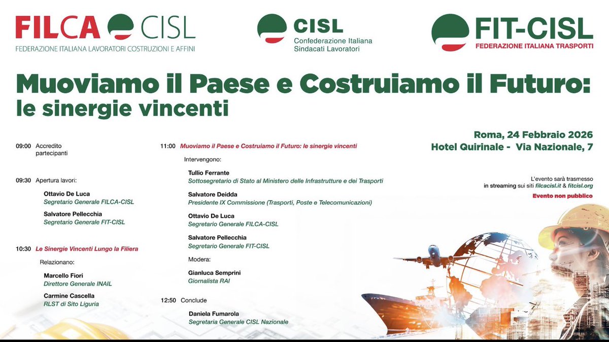 FedexC_official's tweet photo. La Fit-Cisl Piemonte partecipa a Roma ai lavori del convegno “𝗠𝘂𝗼𝘃𝗶𝗮𝗺𝗼 𝗶𝗹 𝗣𝗮𝗲𝘀𝗲 𝗲 𝗖𝗼𝘀𝘁𝗿𝘂𝗶𝗮𝗺𝗼 𝗶𝗹 𝗙𝘂𝘁𝘂𝗿𝗼: 𝗹𝗲 𝘀𝗶𝗻𝗲𝗿𝗴𝗶𝗲 𝘃𝗶𝗻𝗰𝗲𝗻𝘁𝗶”, iniziativa promossa con @FitCisl e  @FilcaCisl. Con la Segreteria Generale Fumarola @CislNazionale https://t.co/7vsGHFTgNE