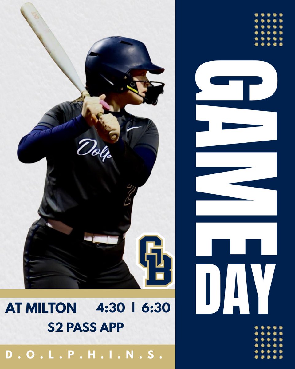SoftballGBHS's tweet photo. Meet us at Milton for GAMEDAY 

📍Milton 
⌚️4:30//6:30 
🎟️S2 Pass App 
📱GameChanger: Gulf Breeze Junior Varsity Dolphins///Gulf Breeze Varsity Dolphins 
*we will NOT utilize other streaming platforms* https://t.co/zzJDbEZPhI