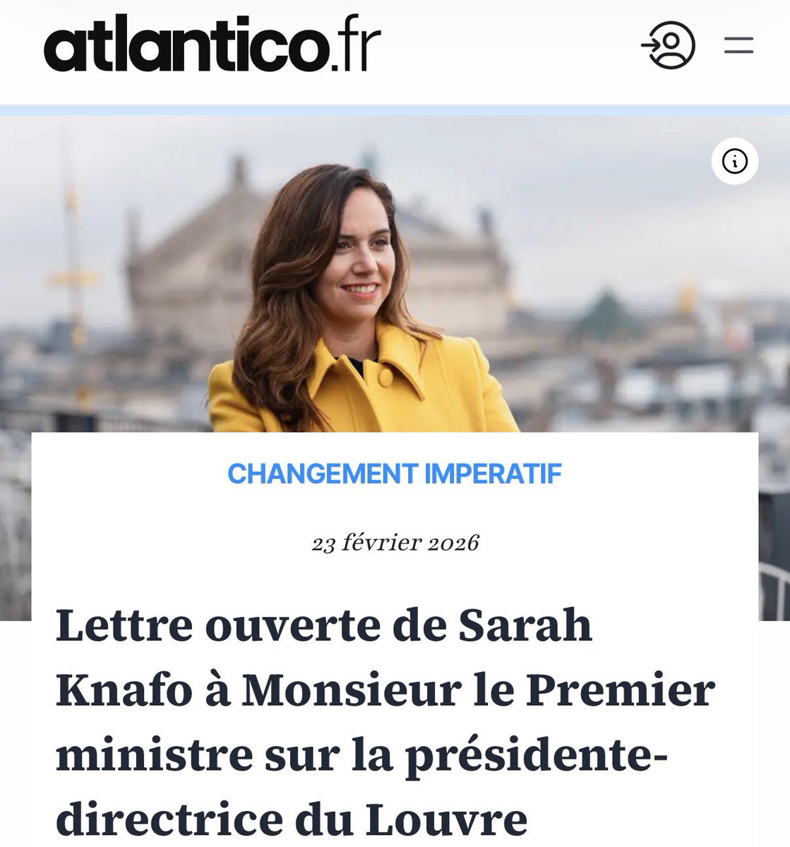 Le Louvre est volé. Le Louvre est escroqué. Le Louvre prend l'eau. Et sa directrice est toujours en poste.

📩 Lisez ma lettre ouverte au Premier ministre pour exiger le renvoi de Madame de Cars, présidente-directrice du Louvre : atlantico.fr/article/decryp…