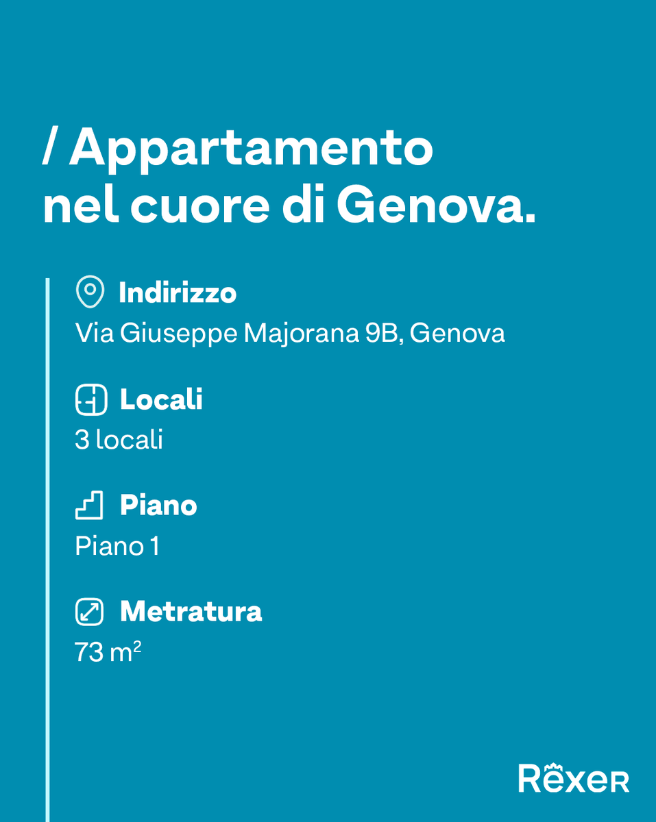 Spazio e luce nel cuore di Genova: la casa che cercavi è su rexer.it! ☀️​
​Luminoso e ampio quadrilocale, posto al primo piano, in posizione comodissima per mezzi pubblici, negozi e servizi.​ Il suo punto di forza? Un ampio terrazzo vivibile! 
#Rexer #Genova