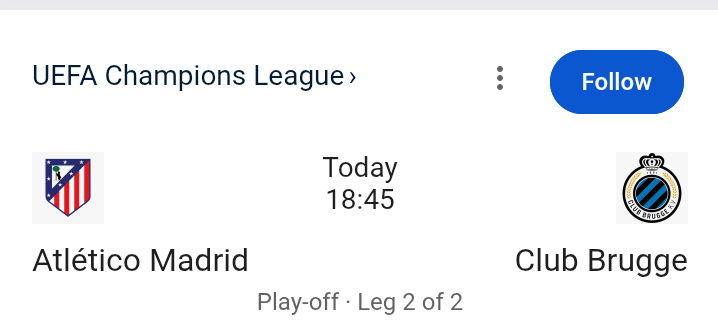 Tonight is going to be a tough match for Atletico Madrid Vs Club Brugge . As they played 3-3  draw in their first leg  UEFA Champions League playoff.

Who do you think will qualify tonight?

Don't forget to follow, like and repost 

Drop your Correct Score below 👇