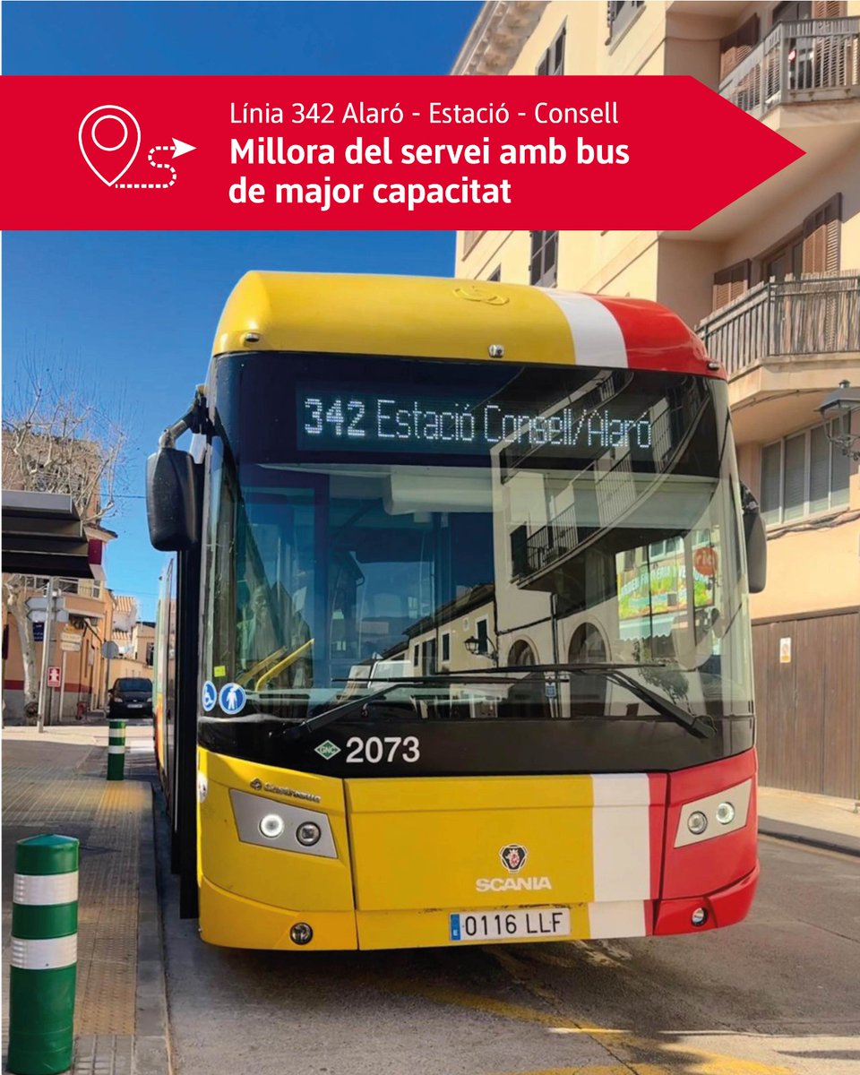 🚍El Govern millora el transport públic a Alaró i Consell amb un bus de més capacitat per a la línia de l’estació

✅La línia 342 de la xarxa TIB incorpora un bus de 12 metres, amb capacitat de fins a 70 persones, un augment de 40 viatgers per servei

➡️tn.caib.es/NouBusAlaro