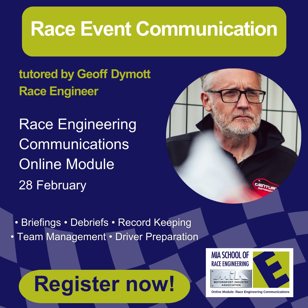 Join Geoff Dymott to discover how race engineers communicate with drivers during a race weekend.

🔹 Pre-Event Communication

🔹 Post-Event Debrief

Register now and receive 20% off with the code social20. ➡️ bit.ly/4apWZDL