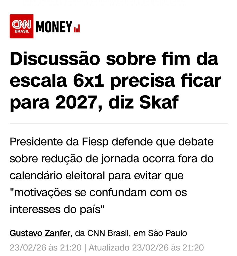 Querem jogar para 2027 porque sabem que agora dói neles. Simples. Quando a pauta é cortar direito, mexer na aposentadoria ou garantir vantagem para quem já tem muito, não existe momento inadequado. Tudo anda rápido. Tudo é urgente. Mas quando o assunto é dar ao trabalhador dois