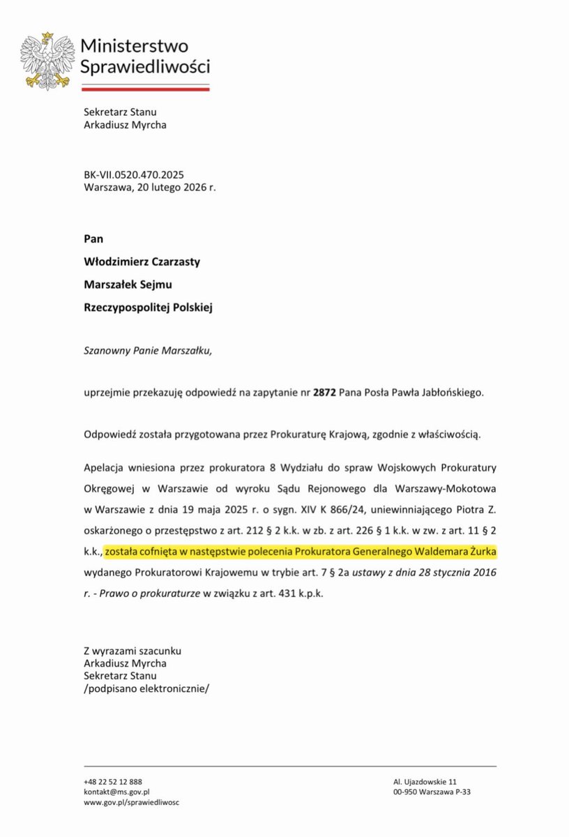 Aktor Piotr Zelt obrażał kapitan Annę Michalską, ówczesną rzecznik Straży Granicznej, za obronę polskich granic podczas rządów PiS.

Kasta Żurka go uniewinniła, a teraz dzięki Posłowi PiS, Pawłowi Jabłońskiemu, wyszło na jaw, że SAM ŻUREK wywalił apelację.

Antypolskie kundle.
