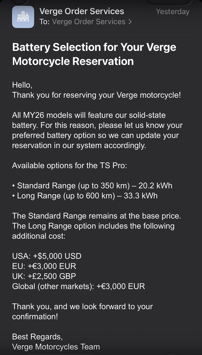 dictionaryhill's tweet image. As I was reading .@LimitingThe reply I was getting this email.

I cancelled this order years ago and got a deposit refund. 

Should I reply back for the long range? Or asked to be bumped to the TS Ultra?

#donut #solidstate