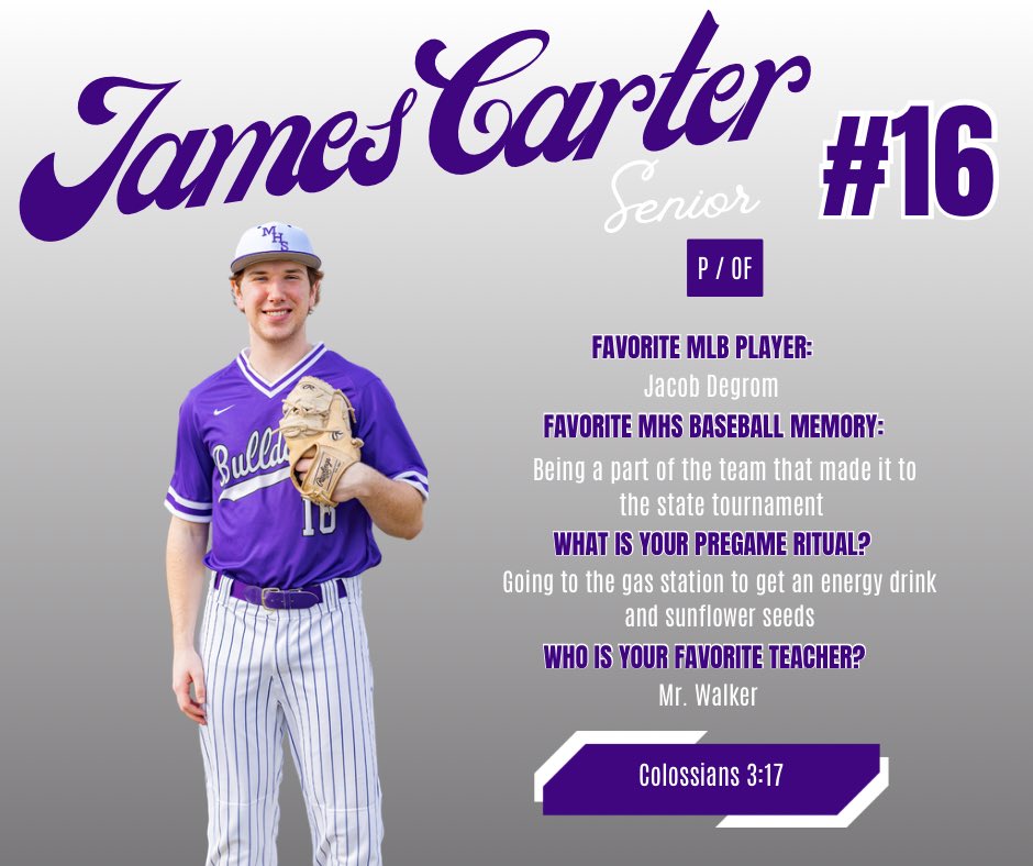 mhsdawgbaseball's tweet photo. 7 days‼️

The countdown continues with Senior #16, James Carter! Wishing you the best in your Senior season! https://t.co/KN5CXPzOFc
