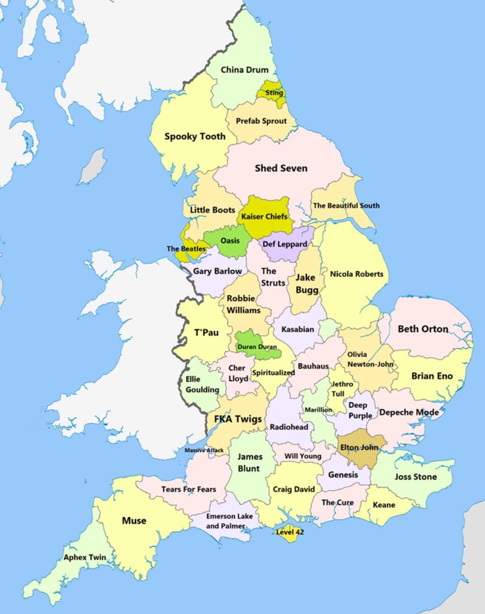 The best-selling musical artists from each English county